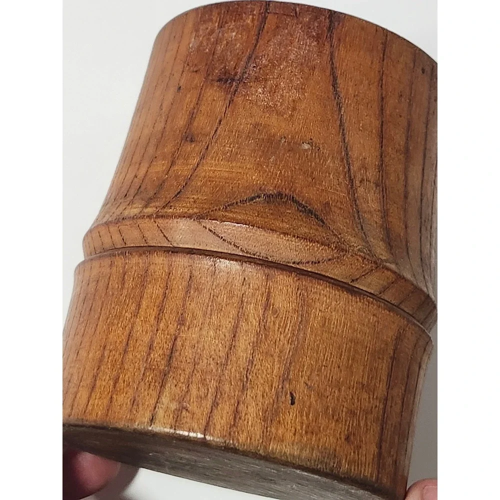 Vintage Hand Turned Wooden Ring Holder Trinket Box Bamboo Style Jewelry Case
